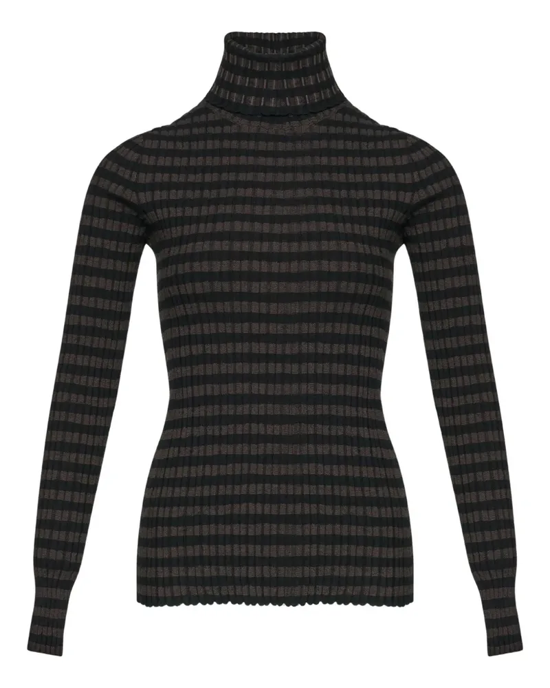 Maison Margiela Geripptes Strick-T-Shirt mit Rollkragen - Braun Braun