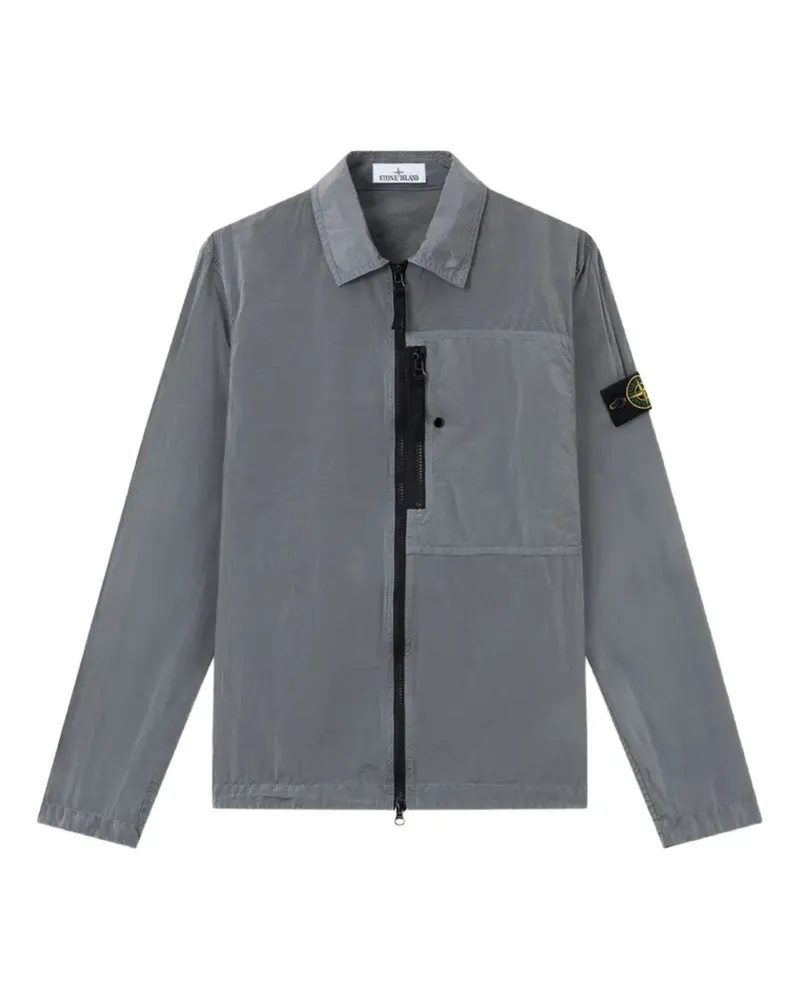 Stone Island logo-patch zip-up shirt - Grau Grau