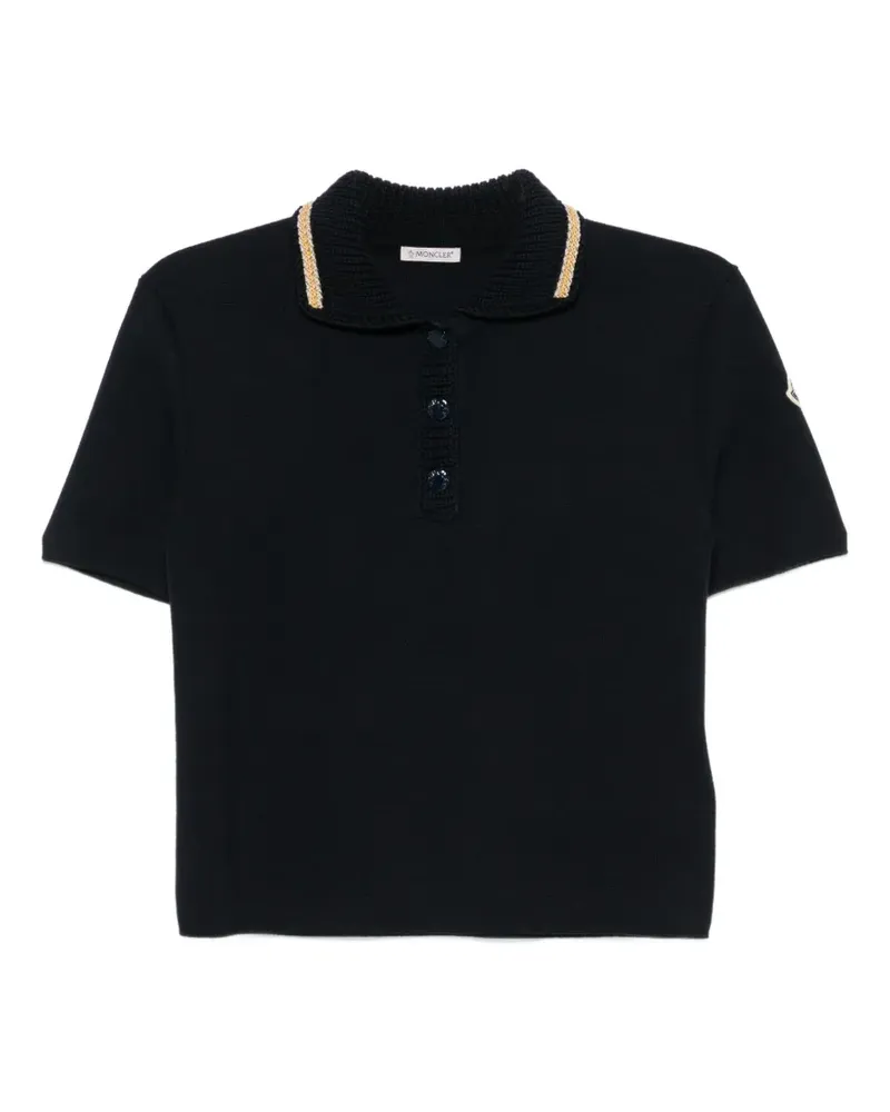 Moncler Gestricktes Poloshirt mit Logo-Patch - Blau Blau