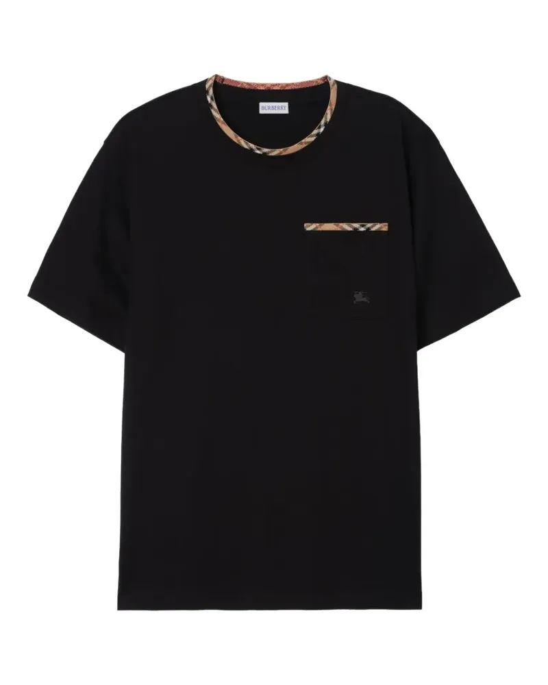 Burberry T-Shirt mit kariertem Besatz - Schwarz Schwarz