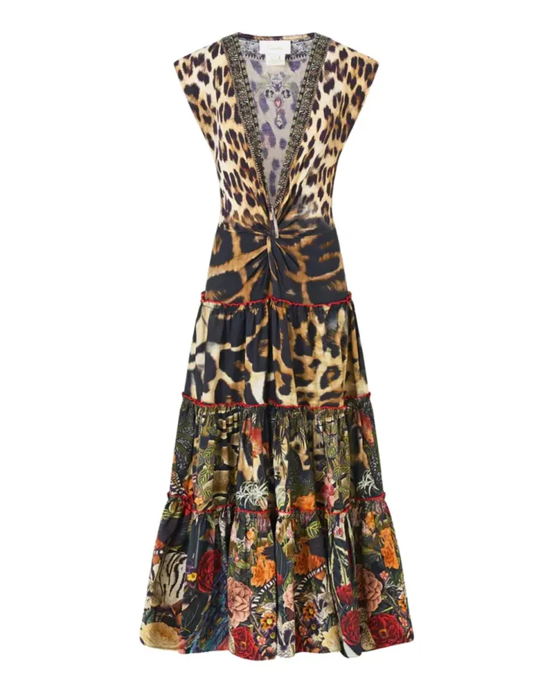 Camilla leopard-print twist-front midi dress - Schwarz Schwarz