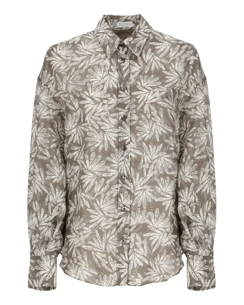 Brunello Cucinelli Seidenhemd mit Blumenmuster - Braun Braun