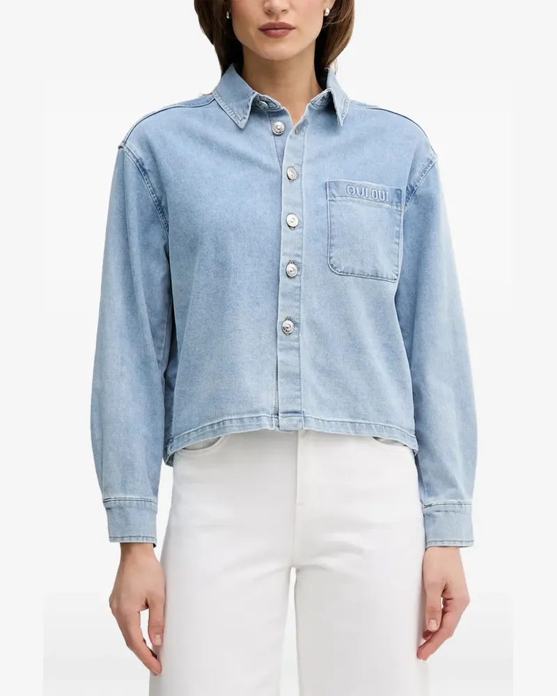 Oui  logo-embroidered denim shirt - Blau Blau