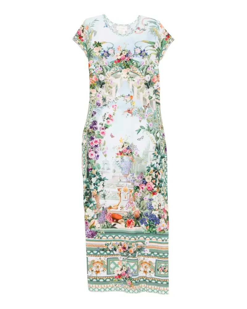 Camilla Strassverziertes Midikleid mit Blumenprint - Blau Blau