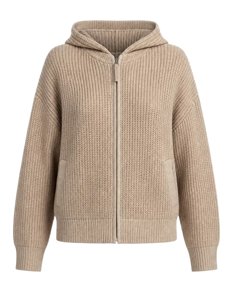 ALLUDE ribbed-knit zip-up hoodie - Nude Nude