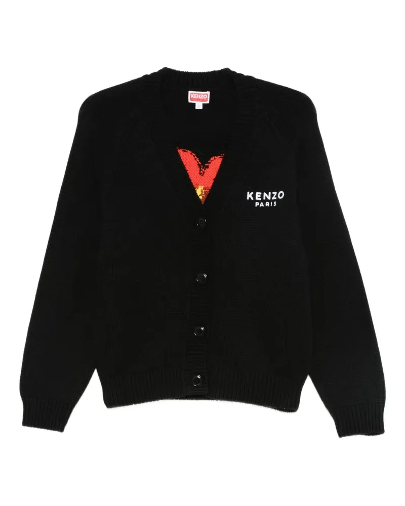 Kenzo Geknöpfter Boke Flower Cardigan mit Logo-Stickerei - Schwarz Schwarz