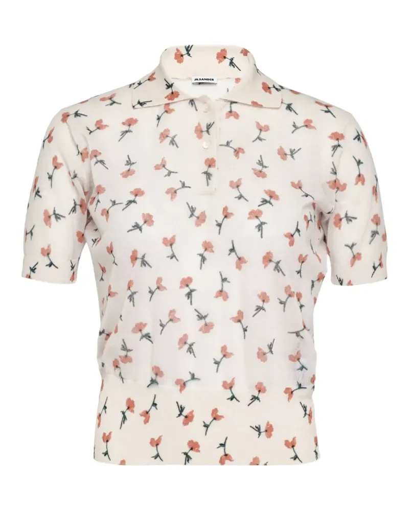 Jil Sander floral-print sheer polo shirt - Nude Nude