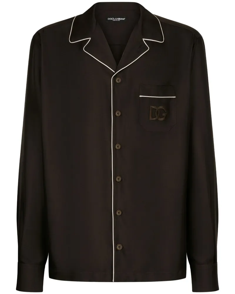 Dolce & Gabbana Seidenhemd mit Logo-Stickerei - Braun Braun