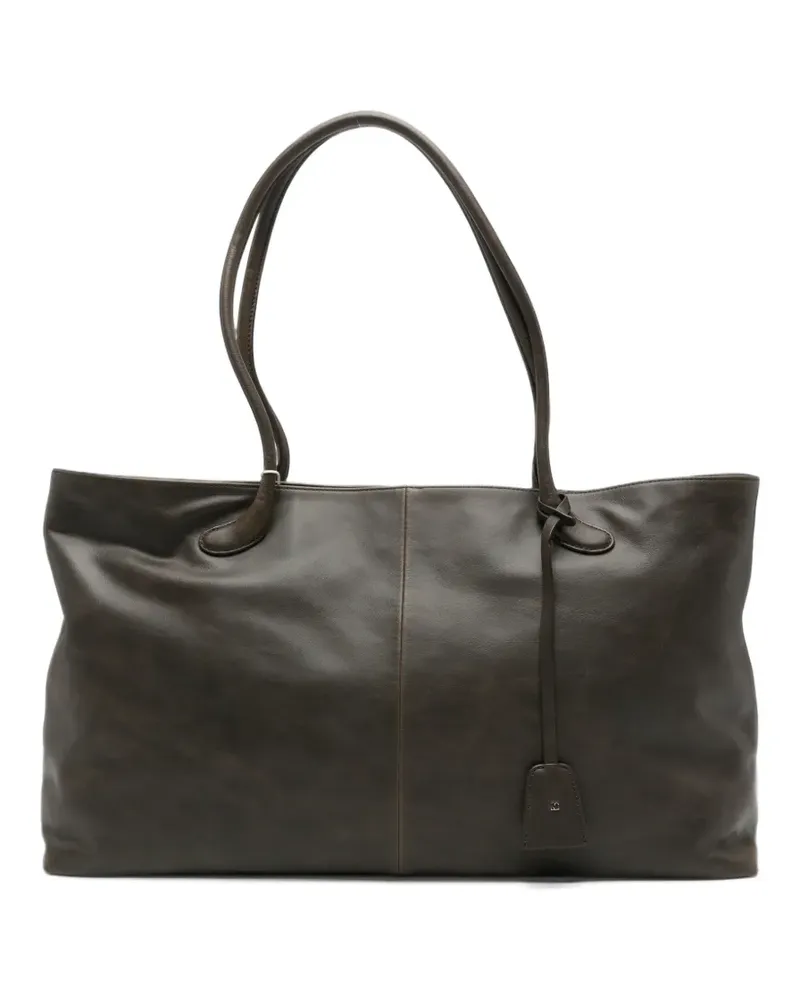 LOW CLASSIC Haricot logo-debossed leather tote bag - Braun Braun