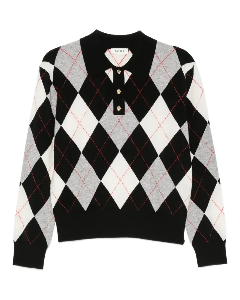 Sandro Zefira Poloshirt mit Argyle-Muster - Schwarz Schwarz