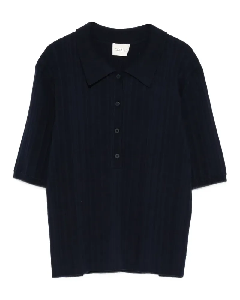 Closed ribbed buttoned T-shirt - Blau Blau