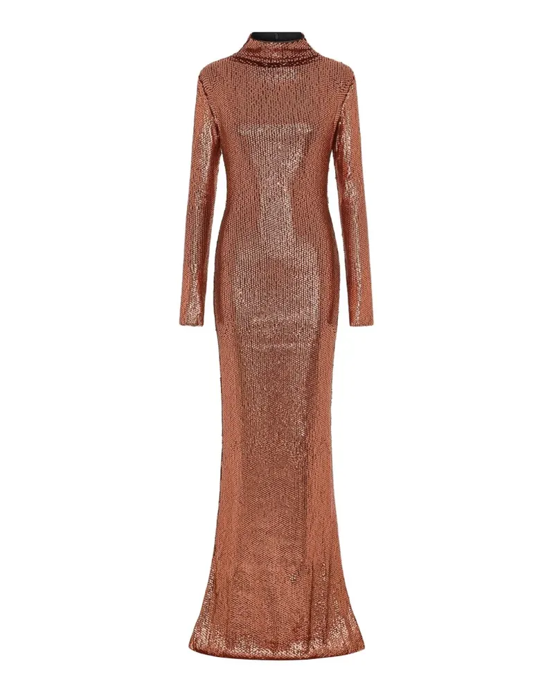 16ARLINGTON Alne diamond-sequin long-sleeved skim-fit maxi gown dress - Braun Braun