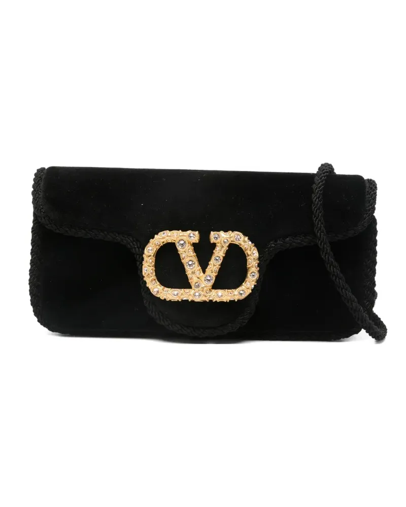 Valentino Garavani Locò Clutch aus Samt mit Schmucksteinen - Schwarz Schwarz