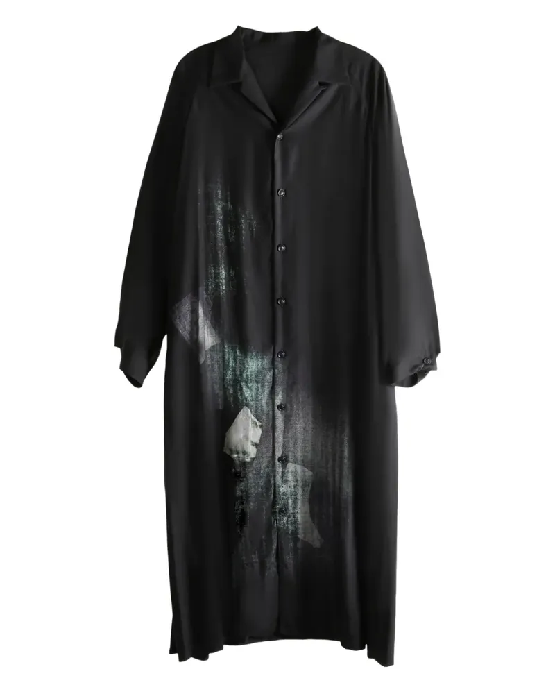 Yohji Yamamoto abstract-print midi shirt dress - Schwarz Schwarz