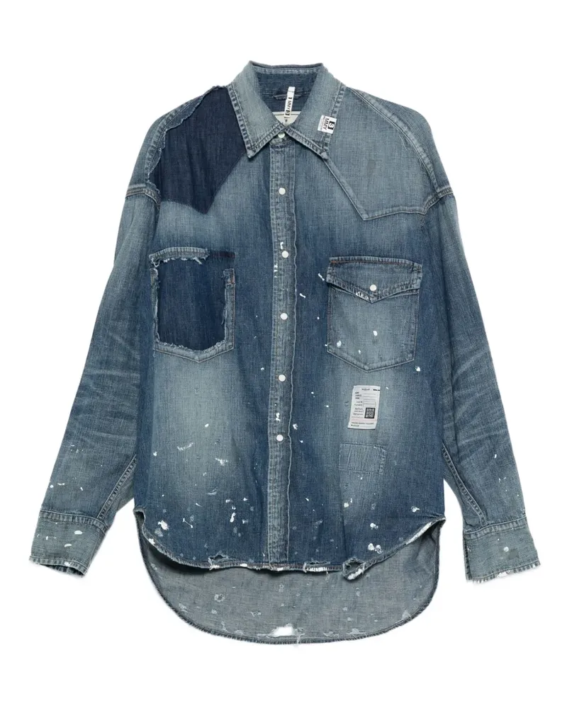 MIHARAYASUHIRO Jeanshemd im Patchwork-Look mit Farbklecks-Print - Blau Blau