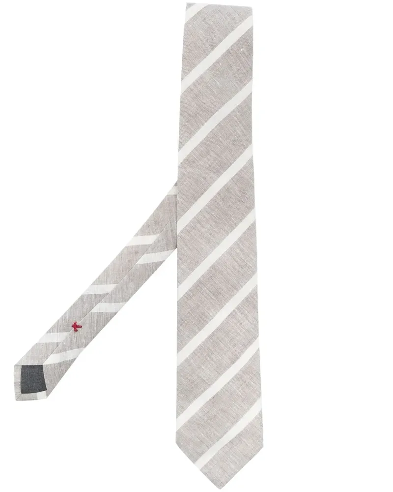 Brunello Cucinelli Leinenkrawatte mit diagonalen Streifen - Nude Nude