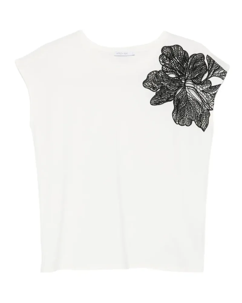 Patrizia Pepe flower-appliqué T-shirt - Weiß Weiß