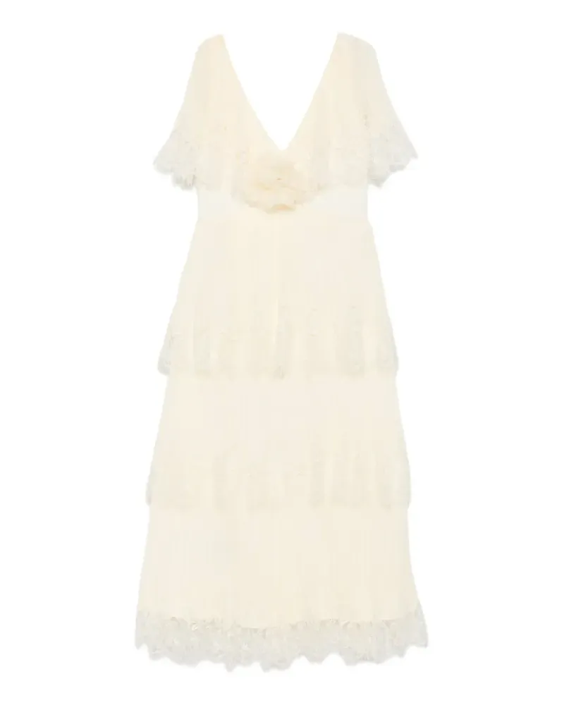 Self-Portrait lace-trim pleated midi dress - Gelb Gelb