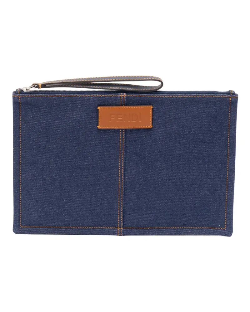 Fendi medium logo-patch pouch - Blau Blau