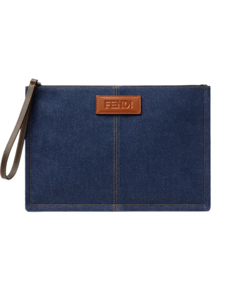 Fendi Mittelgroße Clutch mit Logo-Patch - Blau Blau