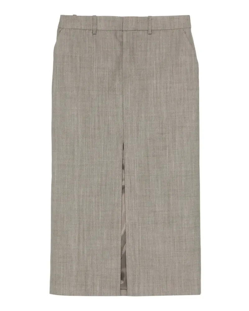 FRANKIE Shop Maybelle wool front slit pencil skirt - light taupe melange - Grau Grau