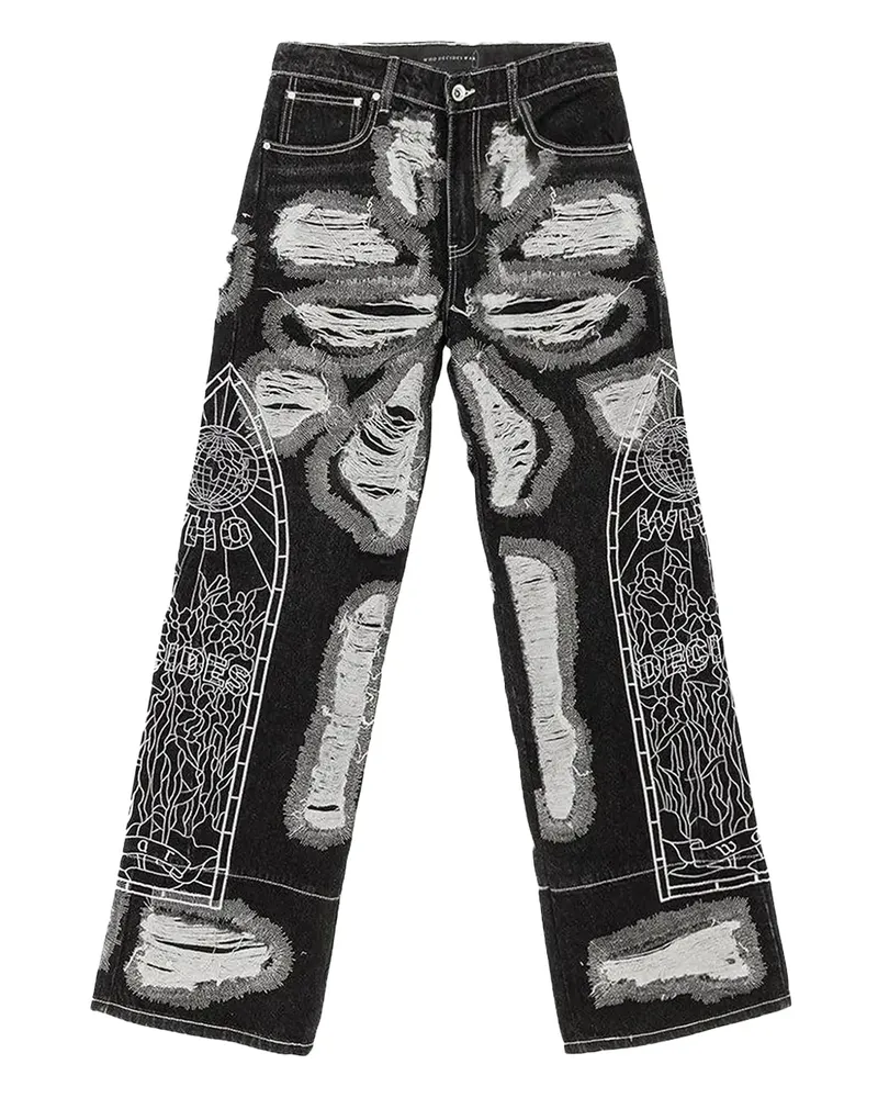 WHO DECIDES WAR Bestickte Jeans im Distressed-Look - Schwarz Schwarz