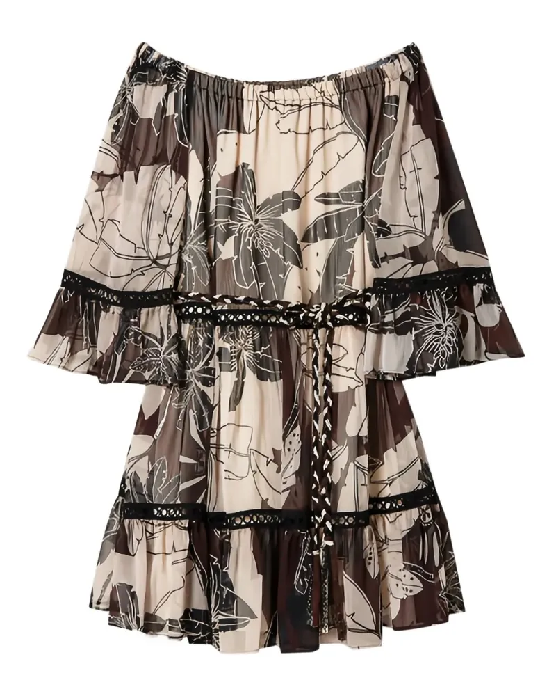 Twin-Set Schulterfreies Minikleid mit Blumen-Print - Braun Braun
