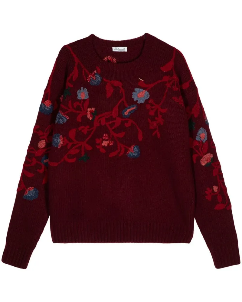 Leathersmith of London Intarsien-Pullover mit Blumen - Rot Rot