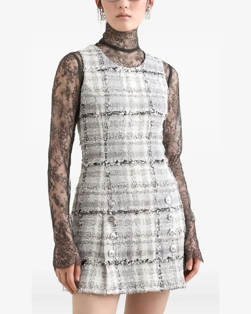 Dolce & Gabbana Kariertes Tweed-Minikleid mit Knopfdetail - Grau Grau