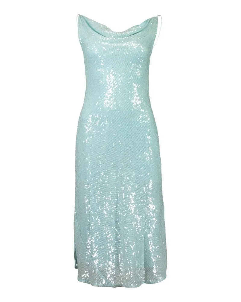 LAPOINTE Pailletten-Midikleid mit Wasserfallausschnitt - Blau Blau