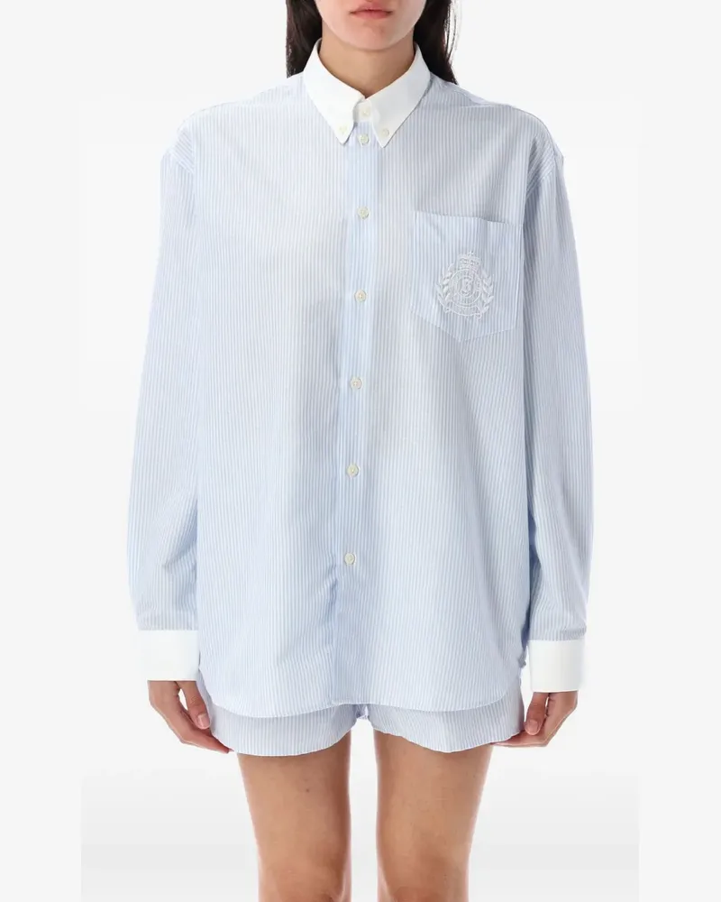 SPORTY & RICH Gestreiftes Hemd mit Logo-Stickerei - Blau Blau