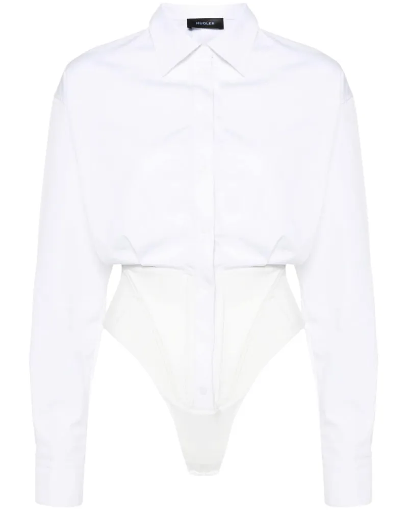 Thierry Mugler Popeline-Body mit Falten - Weiß Weiß