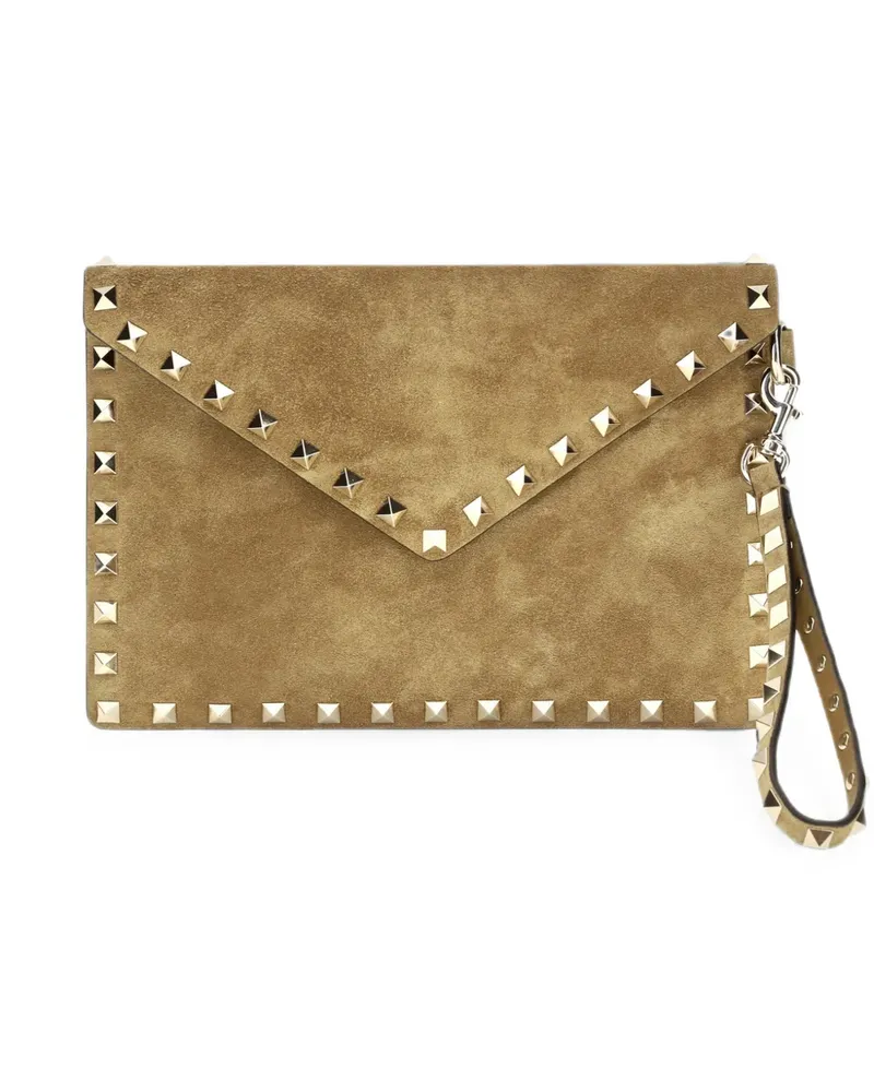 Valentino Garavani medium Rockstud suede clutch bag - Nude Nude