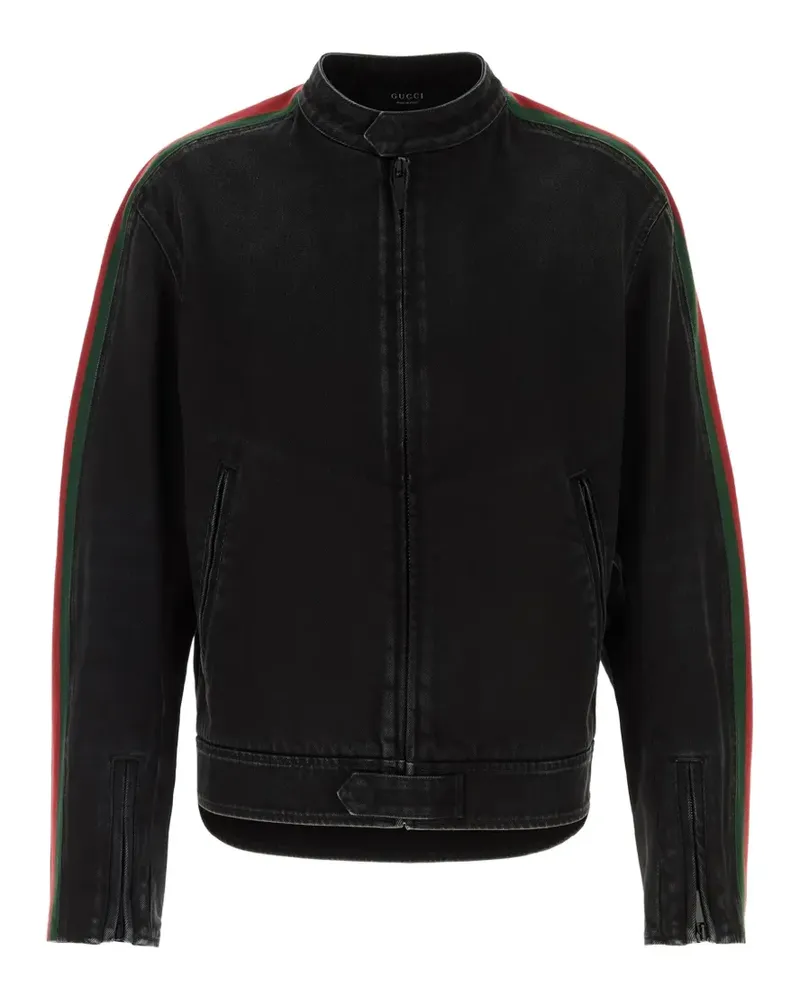 Gucci cotton denim biker jacket with Web - Schwarz Schwarz