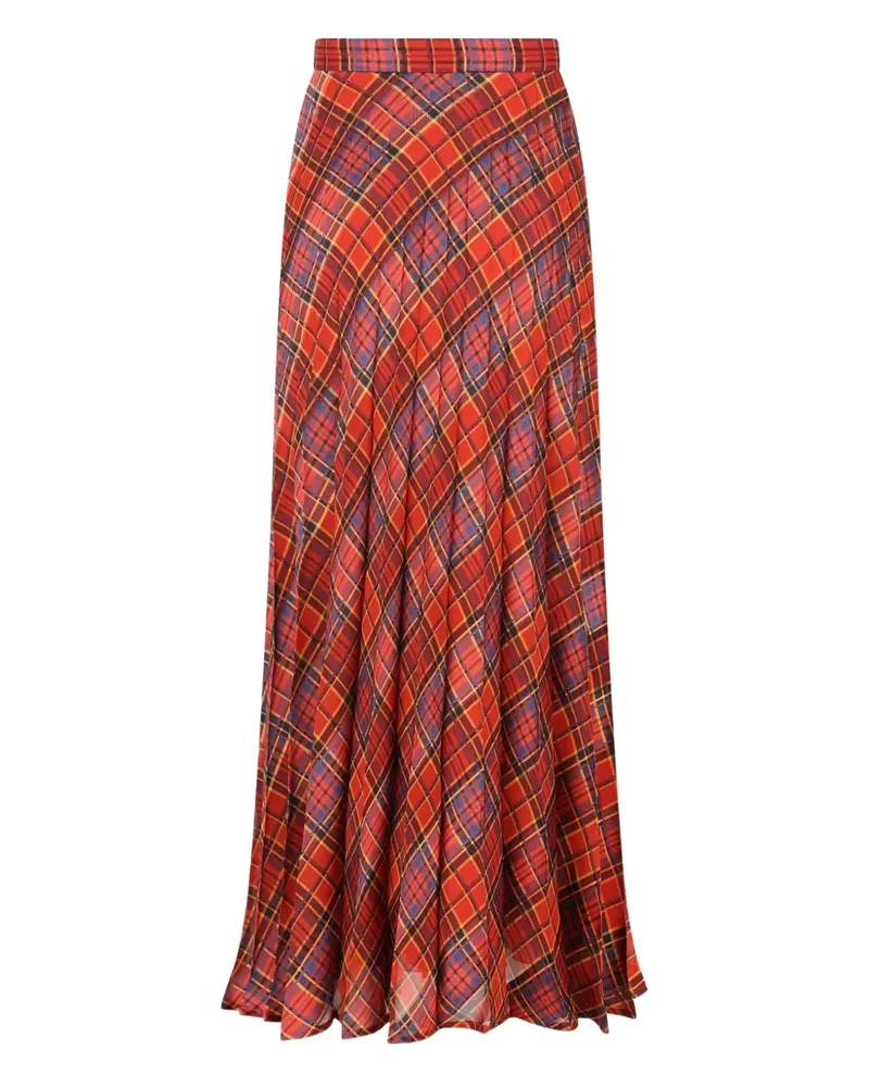 Saint Laurent Faltenrock mit Karomuster - Rot Rot