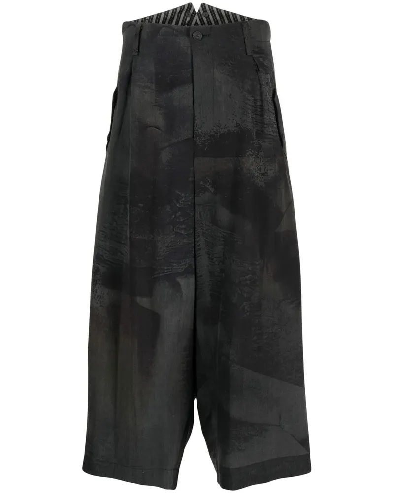 Yohji Yamamoto Cropped-Hose mit weitem Bein - Schwarz Schwarz