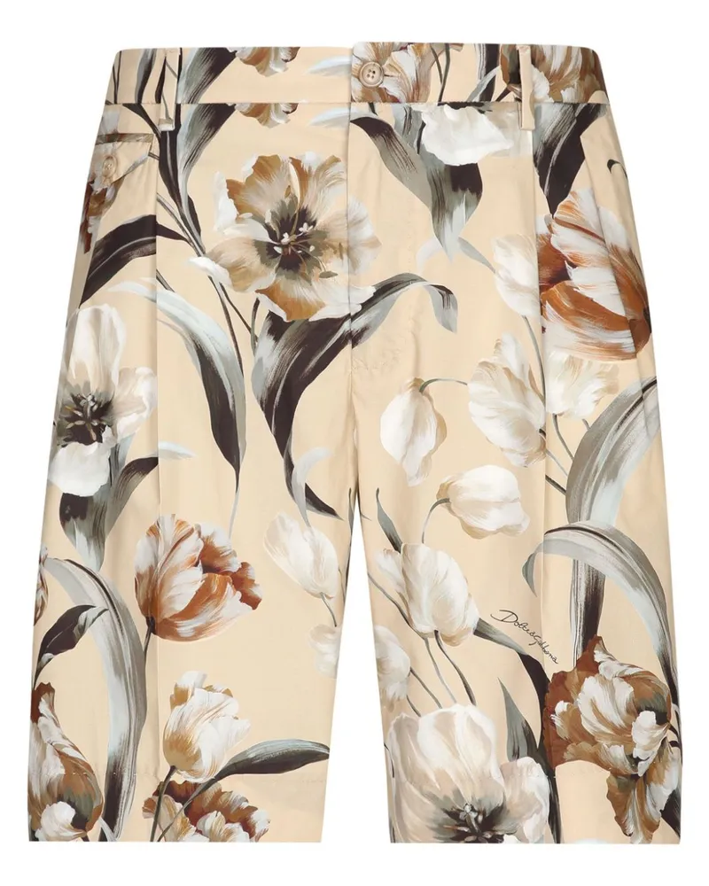 Dolce & Gabbana Bermudas aus Seide mit Blumen-Print - Nude Nude