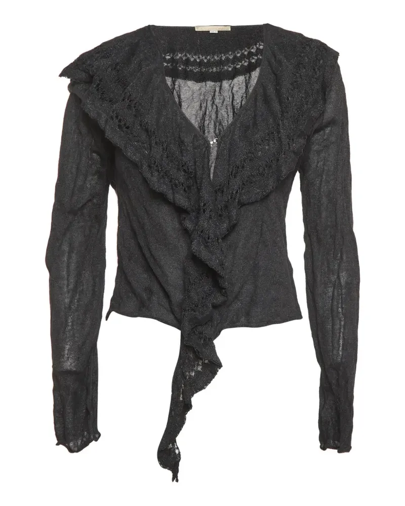 Roberto Cavalli ruffle-trim metallic-knit cardigan - Schwarz Schwarz