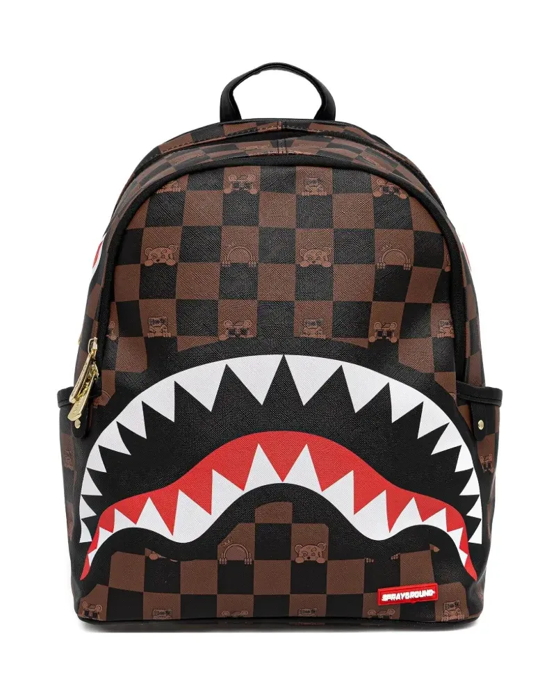 Sprayground Mittelgroßer The Hideout Savage Rucksack mit Karo - Braun Braun