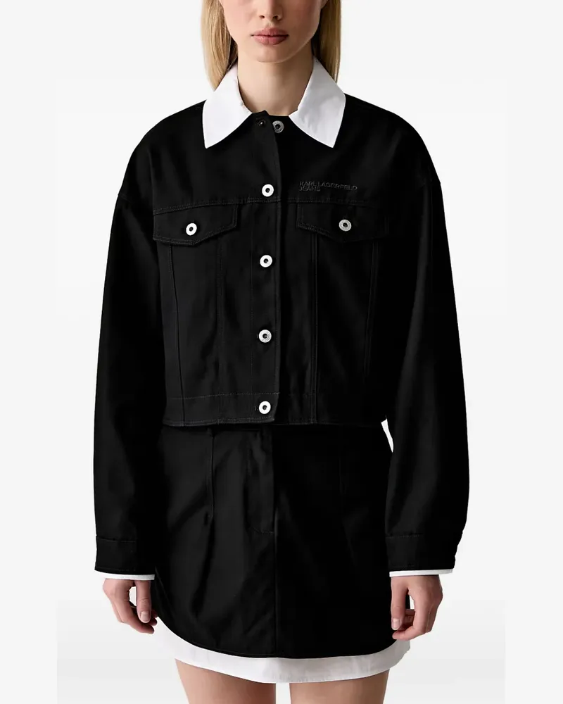 Karl Lagerfeld logo-embroidered cropped denim jacket - Schwarz Schwarz