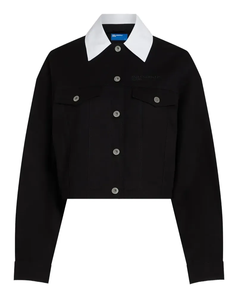 Karl Lagerfeld Cropped-Jeansjacke mit Logo-Stickerei - Schwarz Schwarz