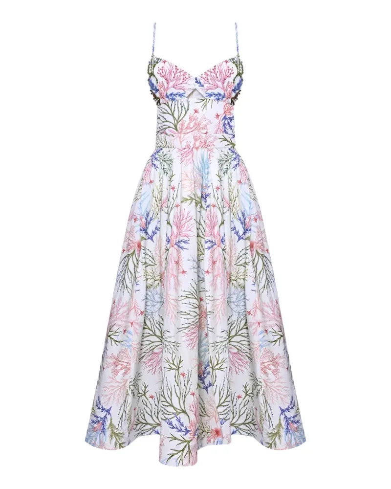 Pat Bo cut-out floral-print midi dress - Weiß Weiß