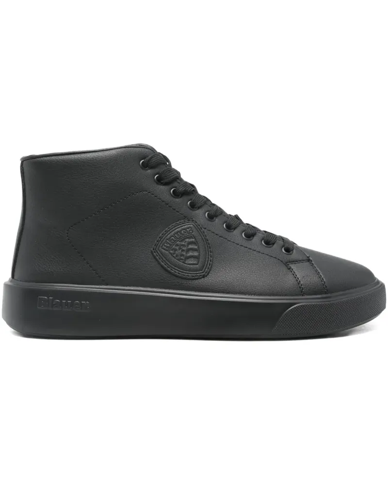 Blauer zipped leather high-top sneakers - Schwarz Schwarz