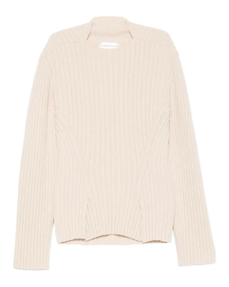 Victoria Beckham ribbed-knit slit-hem sweater - Nude Nude