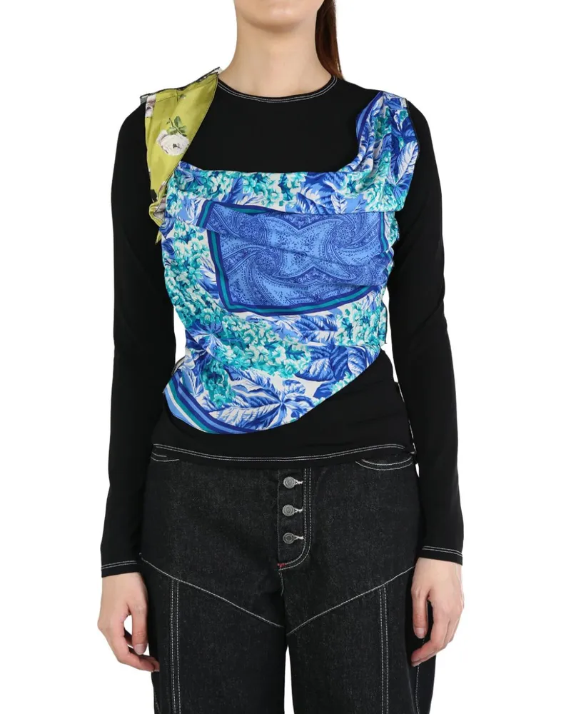 Marine Serre upcycled silk-scarves top - Blau Blau
