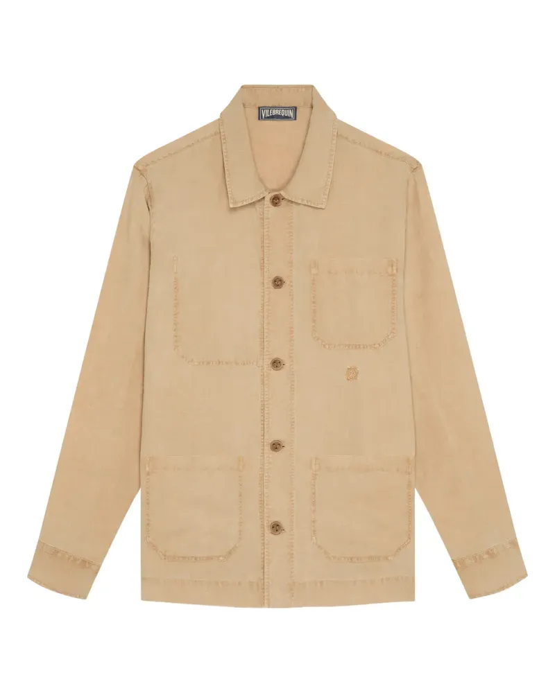 Vilebrequin Corentin embroidered-turtle linen overshirt - Braun Braun