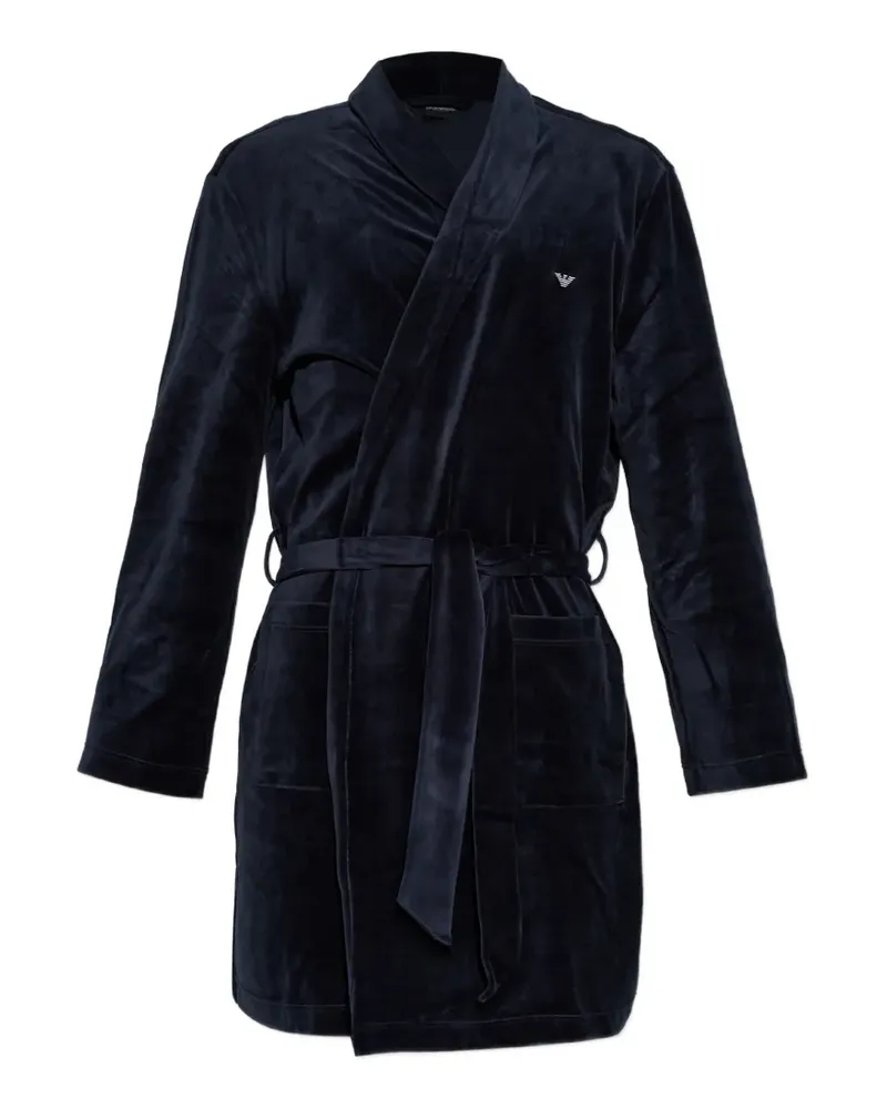 Emporio Armani Bademantel mit Gürtel und Logo-Stickerei - Blau Blau