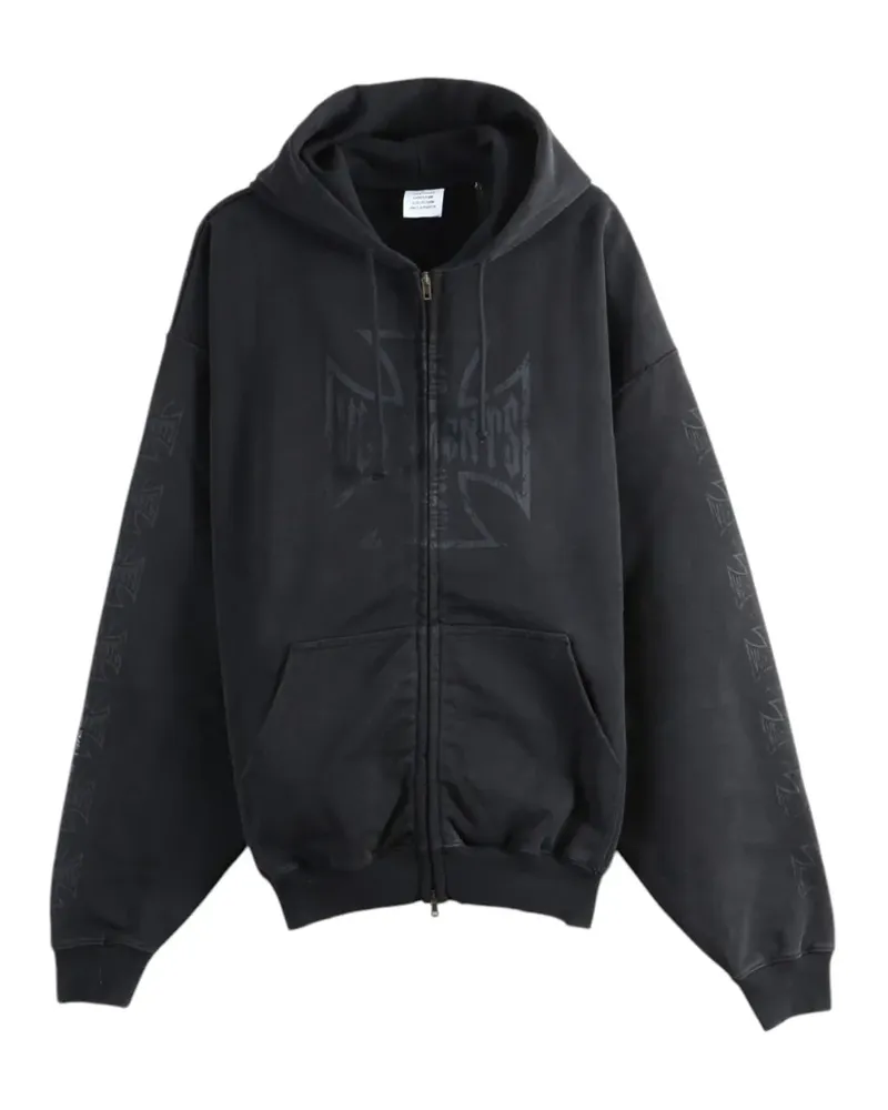 VETEMENTS Big Biker Cross logo-print zip-up hoodie - Schwarz Schwarz