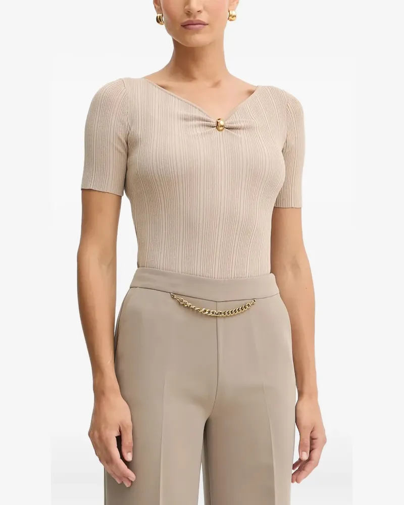 MARCIANO Los Angeles Geripptes T-Shirt mit Knopfdetail - Nude Nude