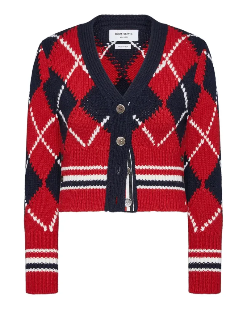 Thom Browne Merinocardigan mit Argyle-Intarsie - Rot Rot